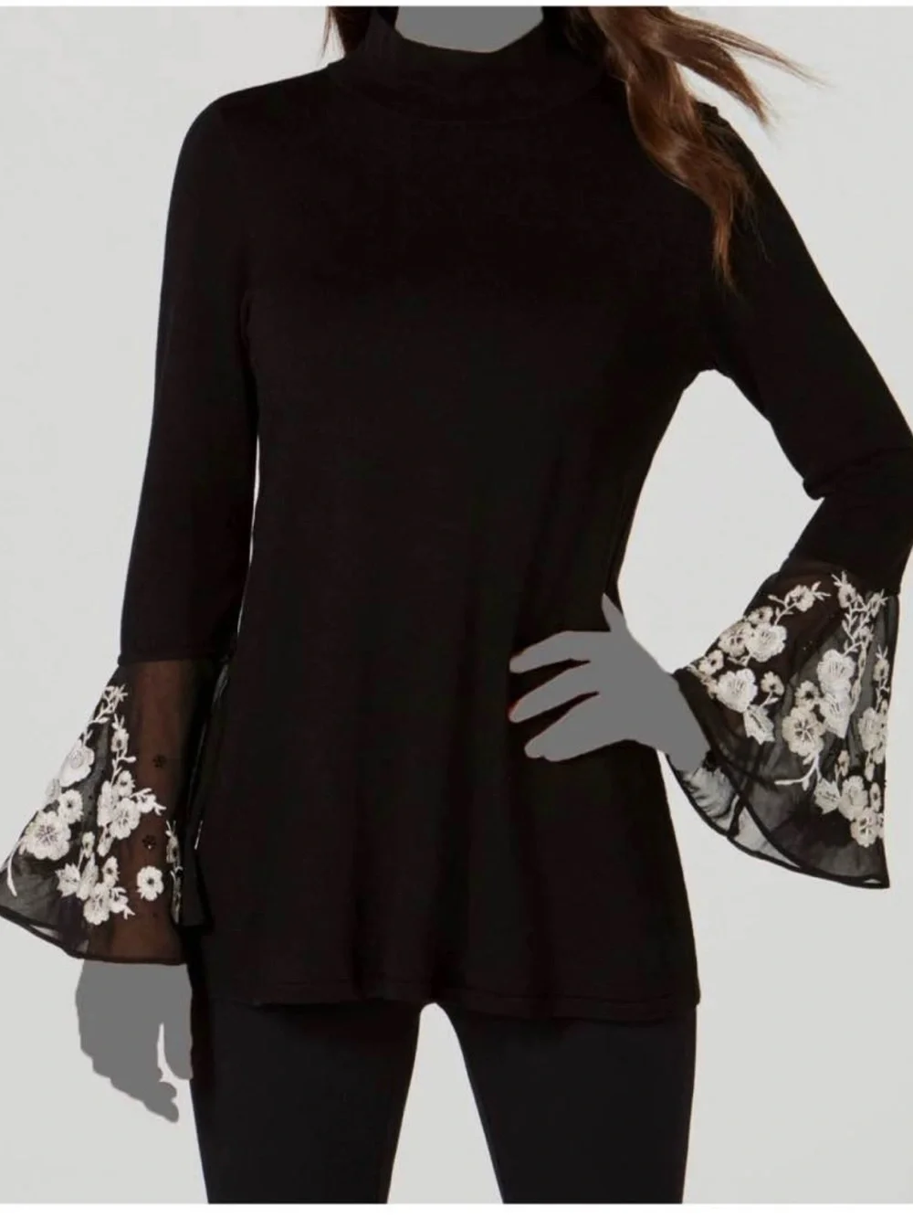 Alfani Black Crewneck Sweater M Extra buttons NWT embellished Bell sleeves. $89